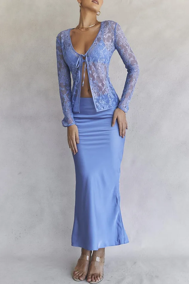 House Of CB ClaraBlue Satin Bias Cut Midi Skirt 8211 SALE Blue Women Skirts