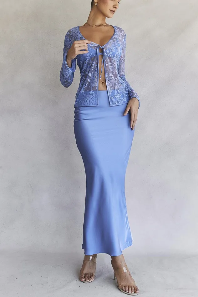 House Of CB ClaraBlue Satin Bias Cut Midi Skirt 8211 SALE Blue Women Skirts