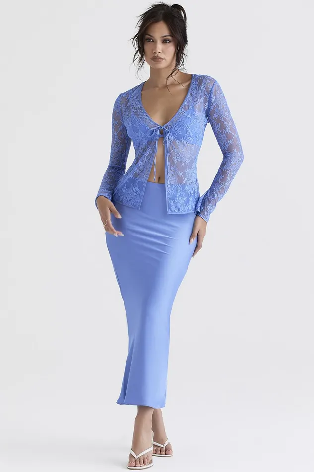 House Of CB ClaraBlue Satin Bias Cut Midi Skirt 8211 SALE Blue Women Skirts