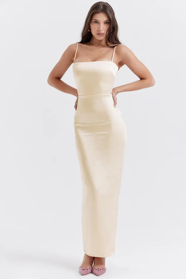 House Of CB CostanzaVintage Cream Maxi Dress Vintage Women Bodycon Dresses
