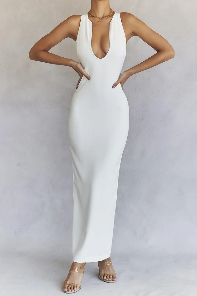 House Of CB EleanoraIvory Plunge Maxi Dress Ivory Women Bodycon Dresses