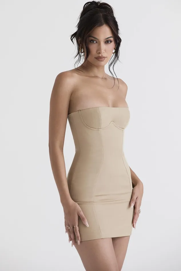 House Of CB ElissaStone Strapless Mini Dress 8211 SALE Stone Women Bodycon Dresses