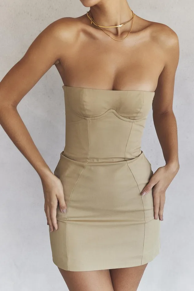 House Of CB ElissaStone Strapless Mini Dress 8211 SALE Stone Women Bodycon Dresses