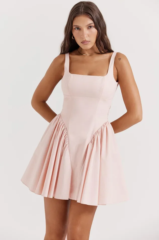 House Of CB FlorianneSoft Peach Bow Mini Dress Soft Women Corset Dresses