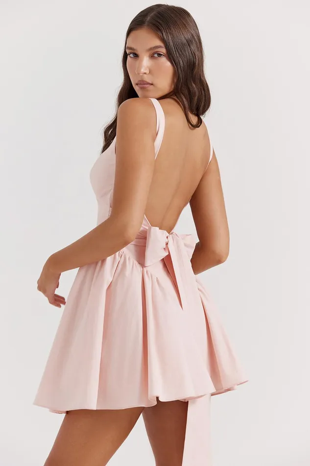 House Of CB FlorianneSoft Peach Bow Mini Dress Soft Women Corset Dresses