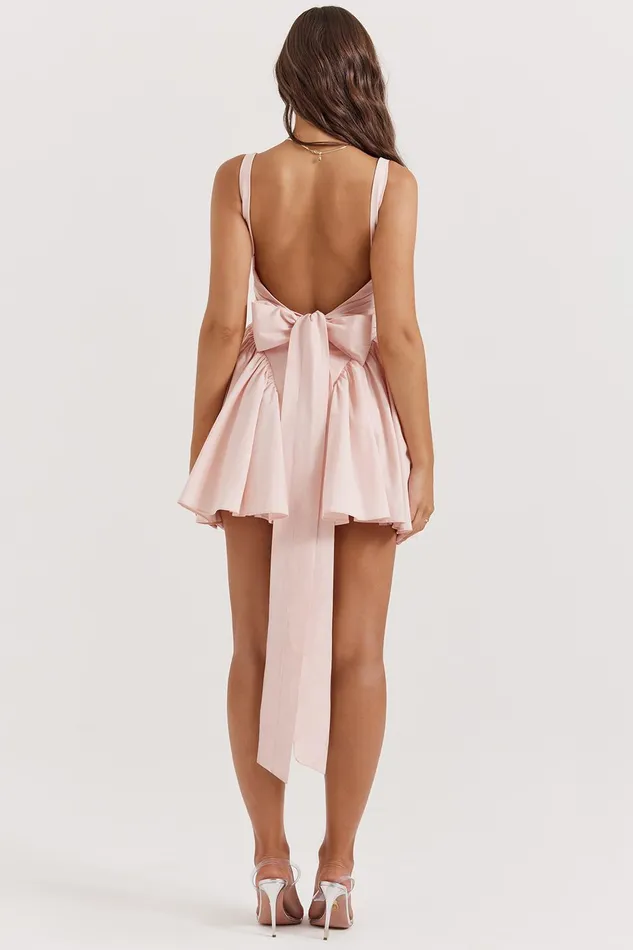 House Of CB FlorianneSoft Peach Bow Mini Dress Soft Women Corset Dresses