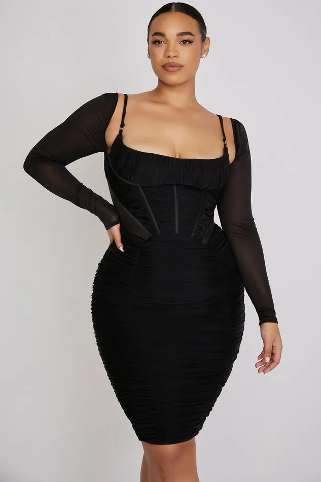 House Of CB FreyjaBlack Gathered Corset Dress 8211 SALE Black Women Bodycon Dresses