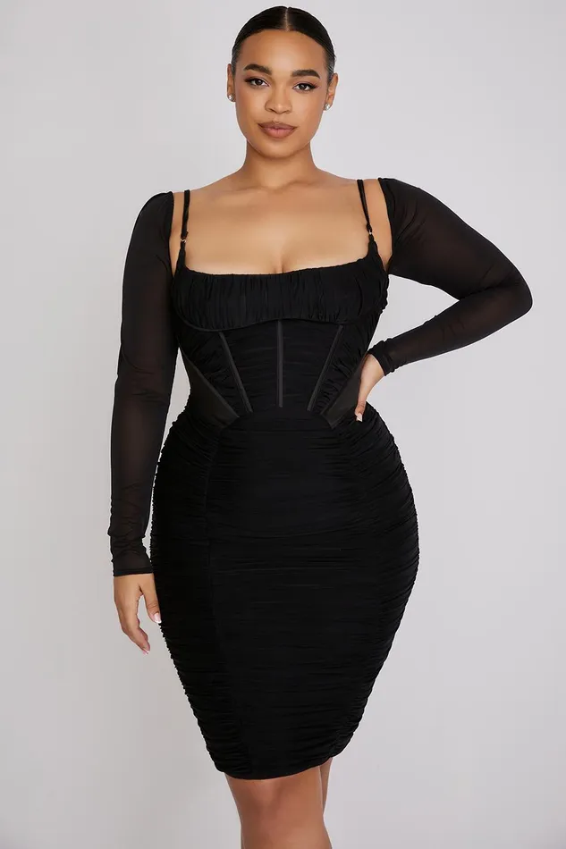 House Of CB FreyjaBlack Gathered Corset Dress 8211 SALE Black Women Bodycon Dresses