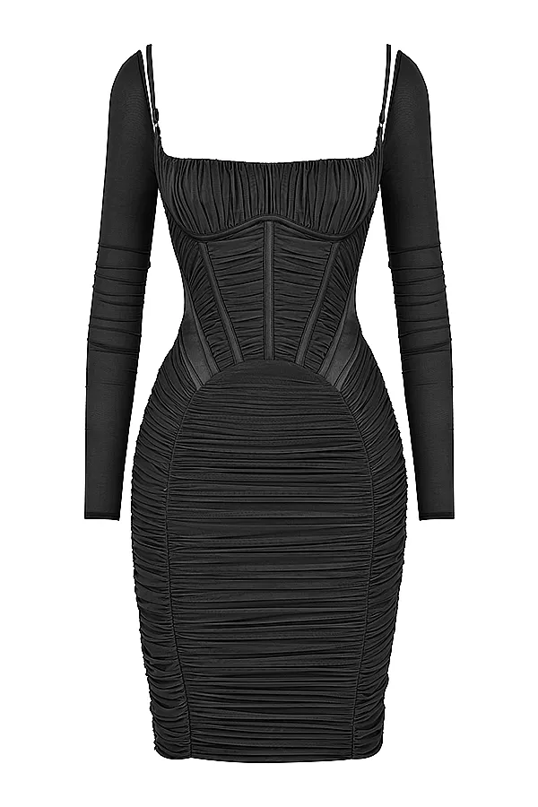 House Of CB FreyjaBlack Gathered Corset Dress 8211 SALE Black Women Bodycon Dresses
