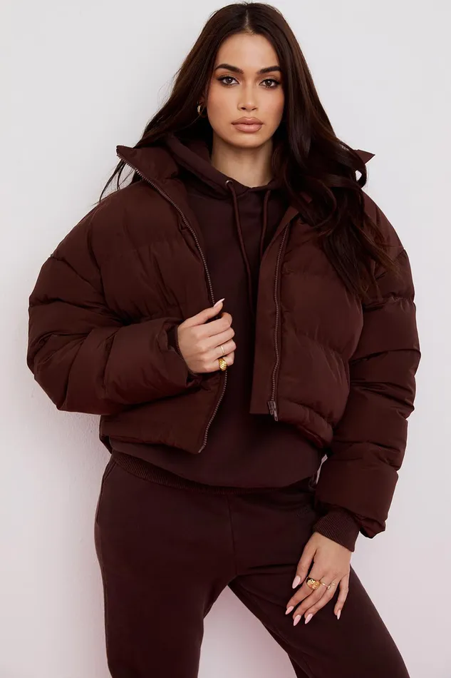 House Of CB HeroChocolate Oversized C Shape Puffer Jacket 8211 SALE Chocolate Women Outerwear