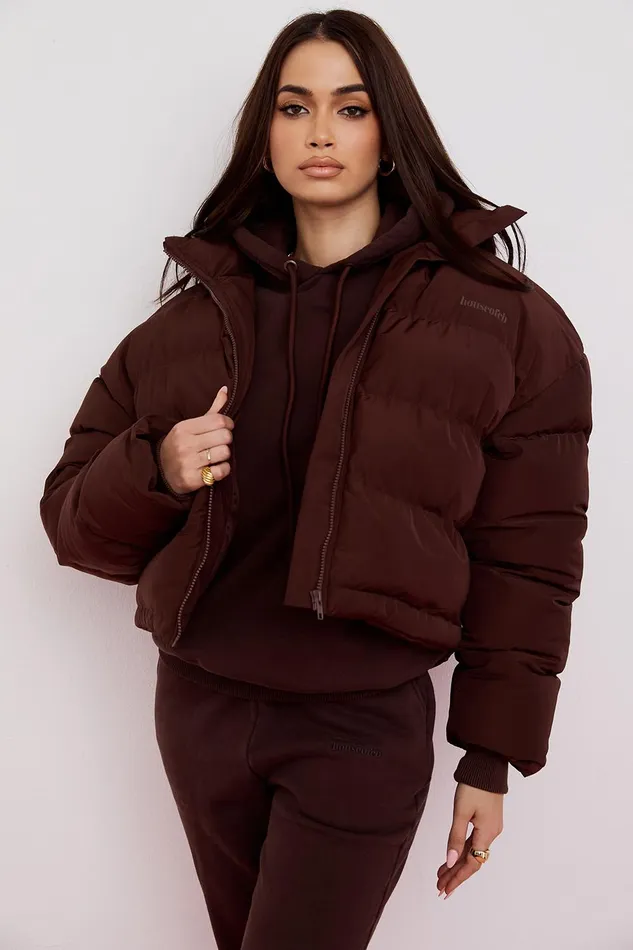 House Of CB HeroChocolate Oversized C Shape Puffer Jacket 8211 SALE Chocolate Women Outerwear