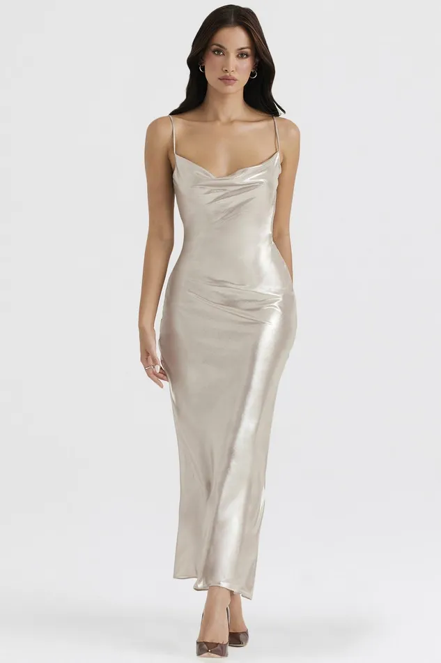 House Of CB LeiaChampagne Shimmer Low Back Maxi Dress 8211 SALE Champagne Women Bodycon Dresses