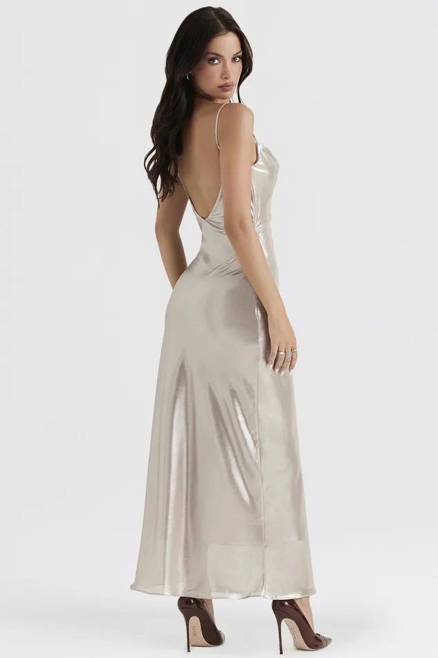 House Of CB LeiaChampagne Shimmer Low Back Maxi Dress 8211 SALE Champagne Women Bodycon Dresses