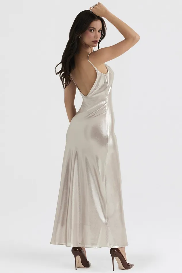 House Of CB LeiaChampagne Shimmer Low Back Maxi Dress 8211 SALE Champagne Women Bodycon Dresses