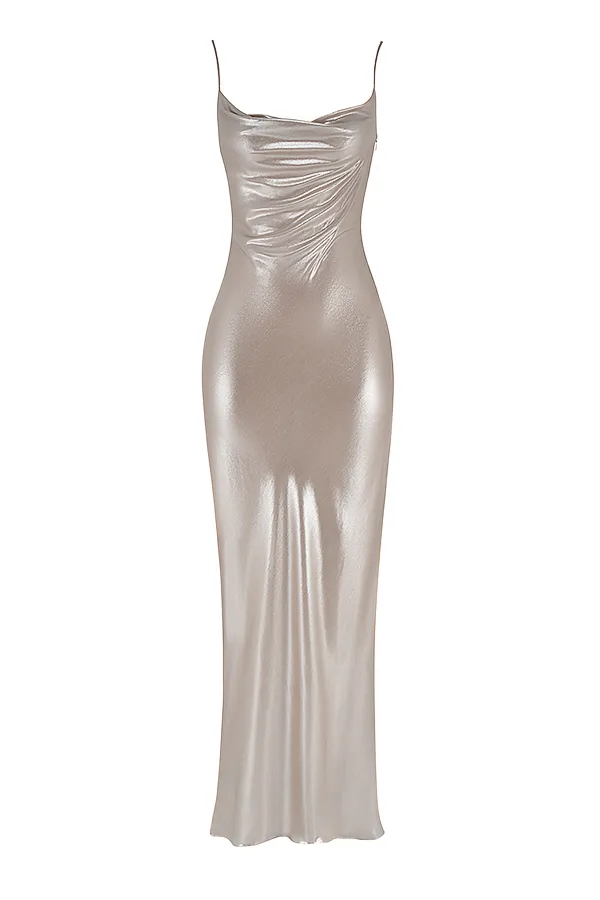 House Of CB LeiaChampagne Shimmer Low Back Maxi Dress 8211 SALE Champagne Women Bodycon Dresses