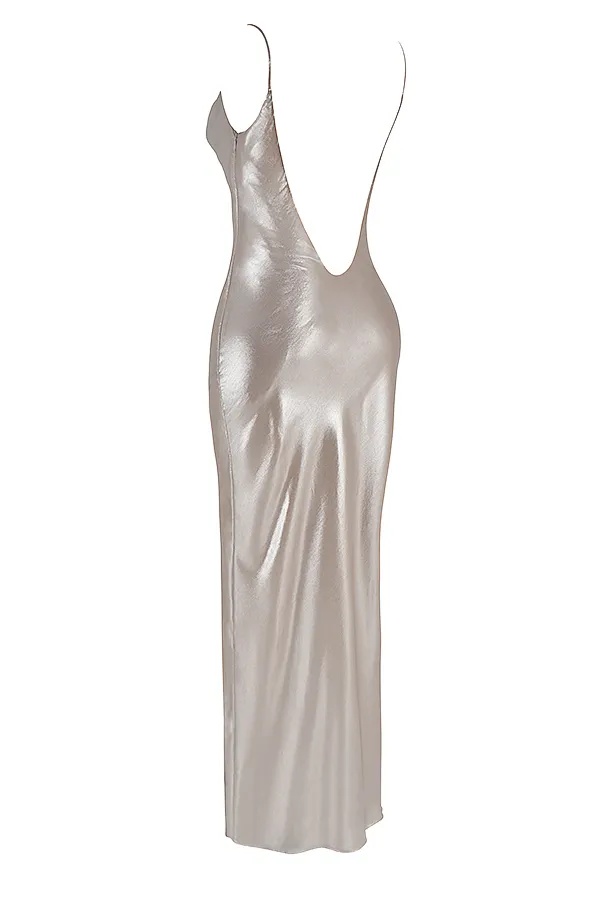 House Of CB LeiaChampagne Shimmer Low Back Maxi Dress 8211 SALE Champagne Women Bodycon Dresses