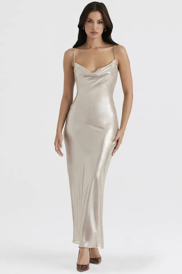 House Of CB LeiaChampagne Shimmer Low Back Maxi Dress 8211 SALE Champagne Women Bodycon Dresses