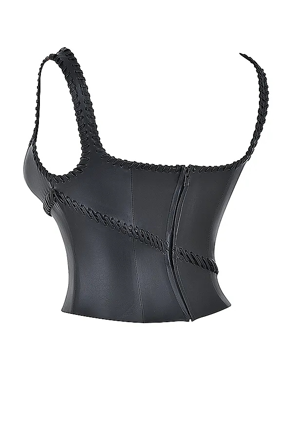 House Of CB LeonieBlack Vegan Leather Corset Black Women Tops