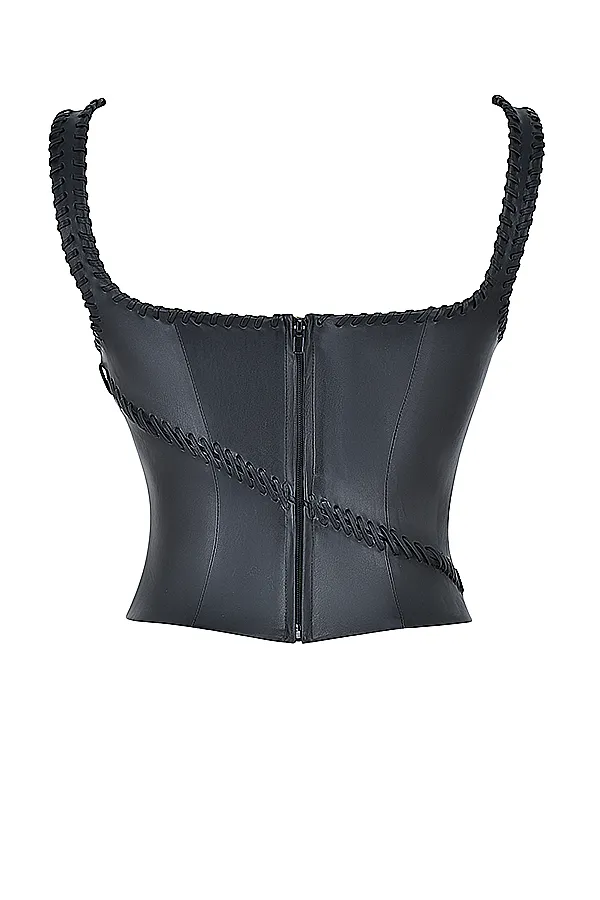 House Of CB LeonieBlack Vegan Leather Corset Black Women Tops