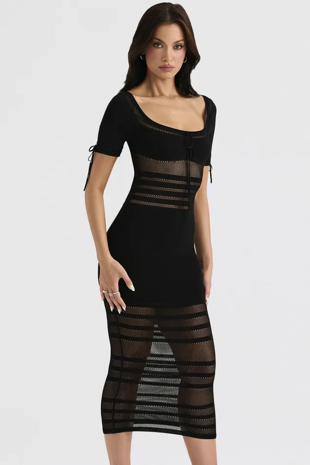 House Of CB LillaBlack Openwork Knit Midi Dress 8211 SALE Black Women Bodycon Dresses