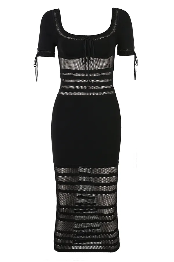 House Of CB LillaBlack Openwork Knit Midi Dress 8211 SALE Black Women Bodycon Dresses