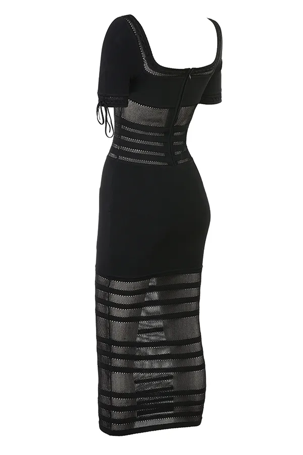 House Of CB LillaBlack Openwork Knit Midi Dress 8211 SALE Black Women Bodycon Dresses