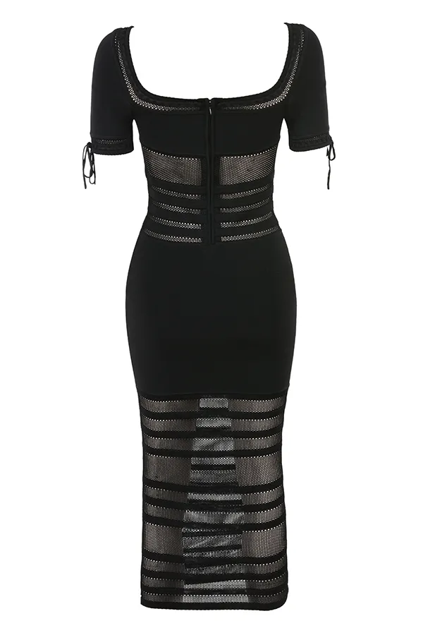 House Of CB LillaBlack Openwork Knit Midi Dress 8211 SALE Black Women Bodycon Dresses