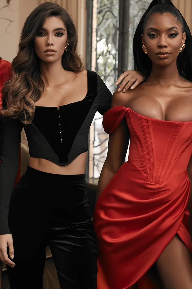 House Of CB LorettaRed Satin Off Shoulder Dress Red Women Bodycon Dresses