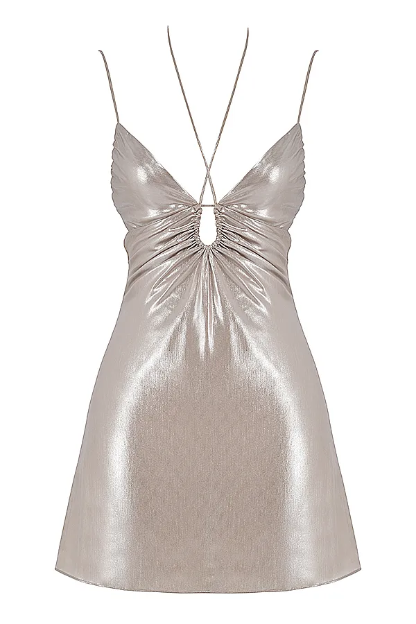 House Of CB LucillaBeige Shimmer Mini Dress 8211 SALE Beige Women Mini Dresses