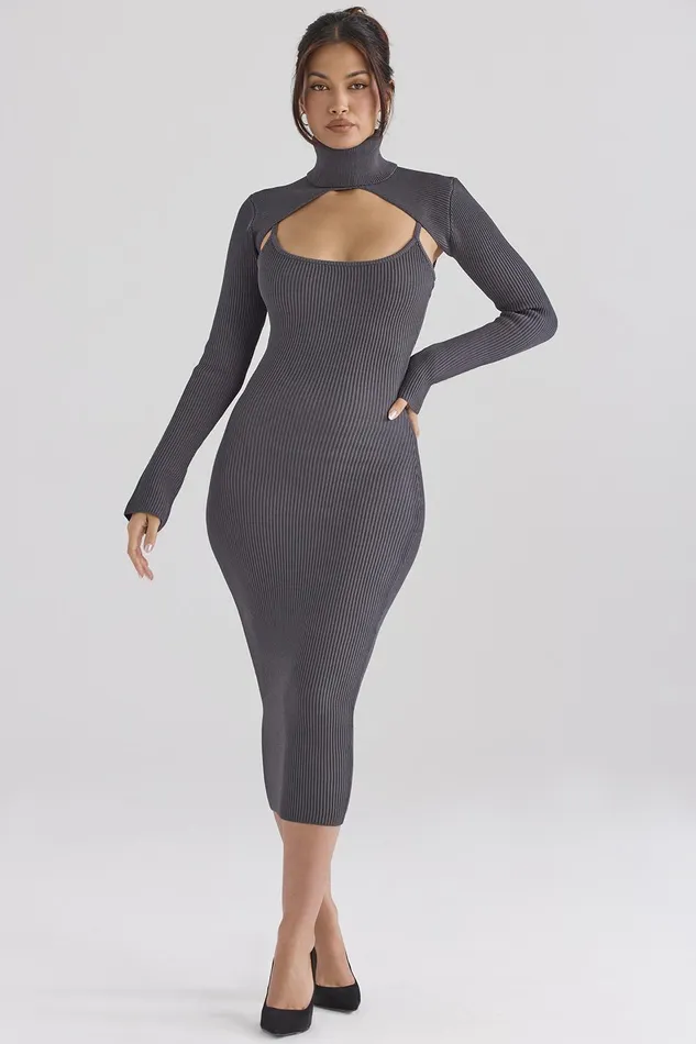 House Of CB MelioraCharcoal Knit Midi Dress 8211 SALE Charcoal Women Bodycon Dresses