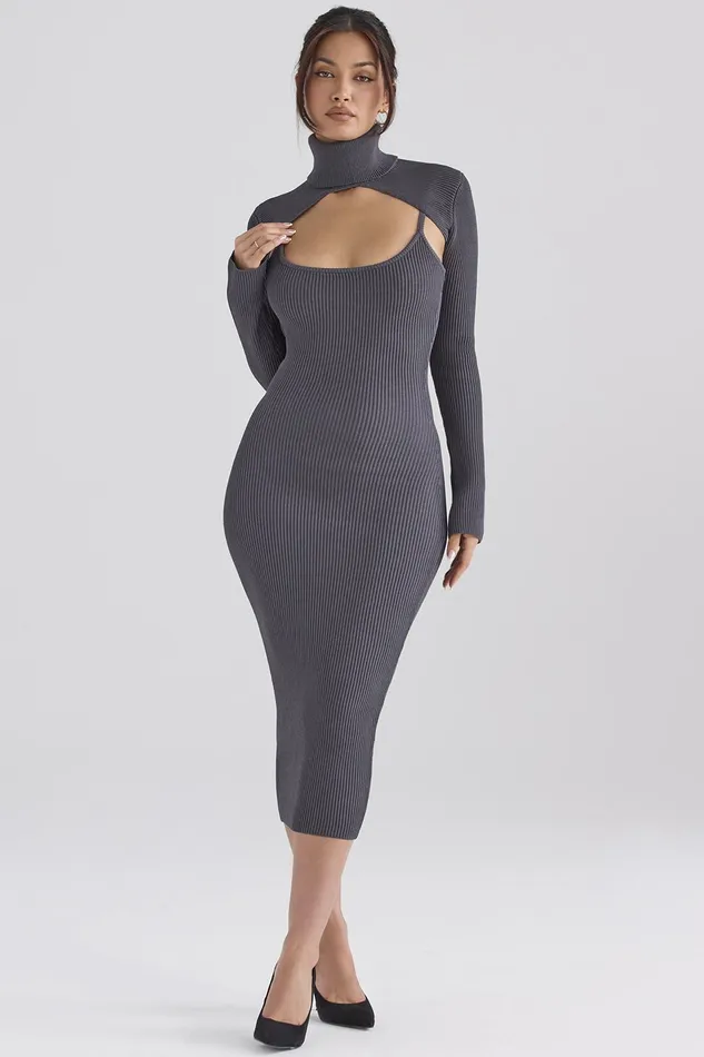 House Of CB MelioraCharcoal Knit Midi Dress 8211 SALE Charcoal Women Bodycon Dresses