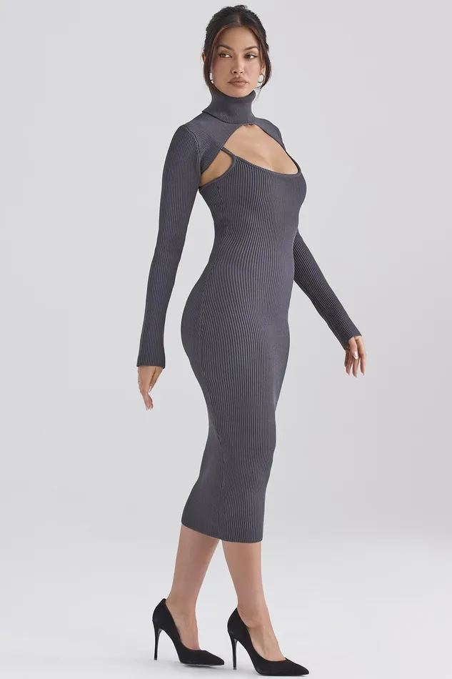 House Of CB MelioraCharcoal Knit Midi Dress 8211 SALE Charcoal Women Bodycon Dresses