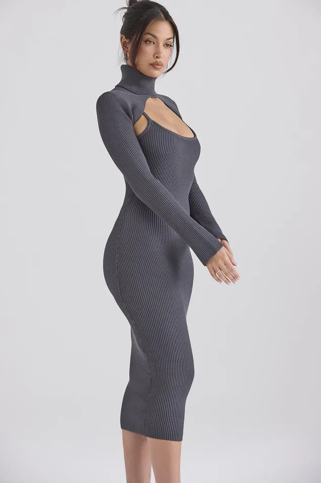 House Of CB MelioraCharcoal Knit Midi Dress 8211 SALE Charcoal Women Bodycon Dresses