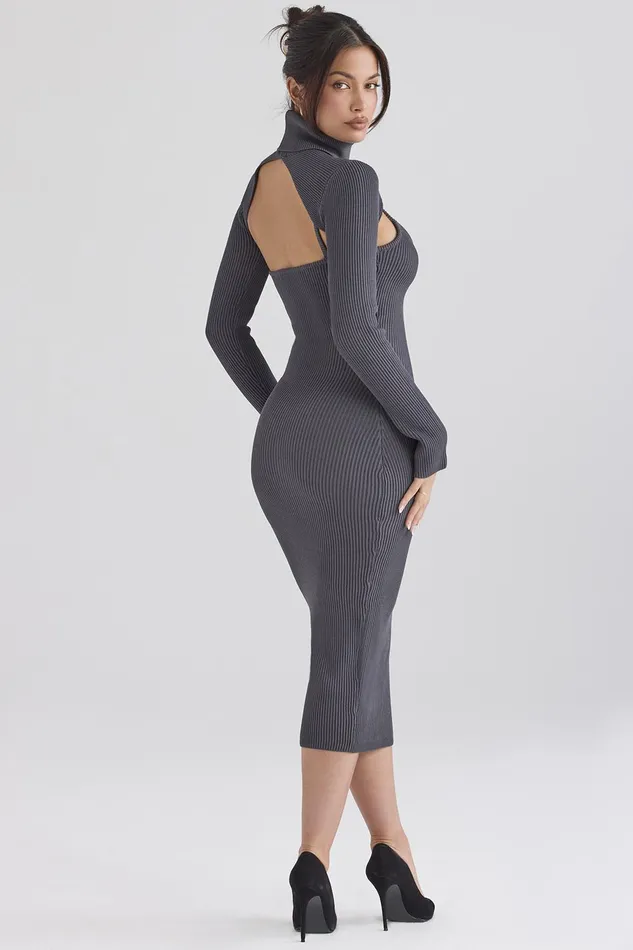 House Of CB MelioraCharcoal Knit Midi Dress 8211 SALE Charcoal Women Bodycon Dresses