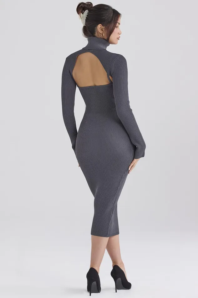 House Of CB MelioraCharcoal Knit Midi Dress 8211 SALE Charcoal Women Bodycon Dresses