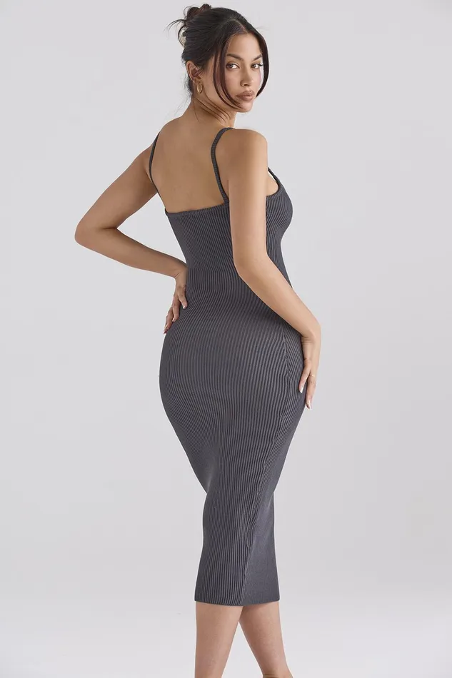 House Of CB MelioraCharcoal Knit Midi Dress 8211 SALE Charcoal Women Bodycon Dresses