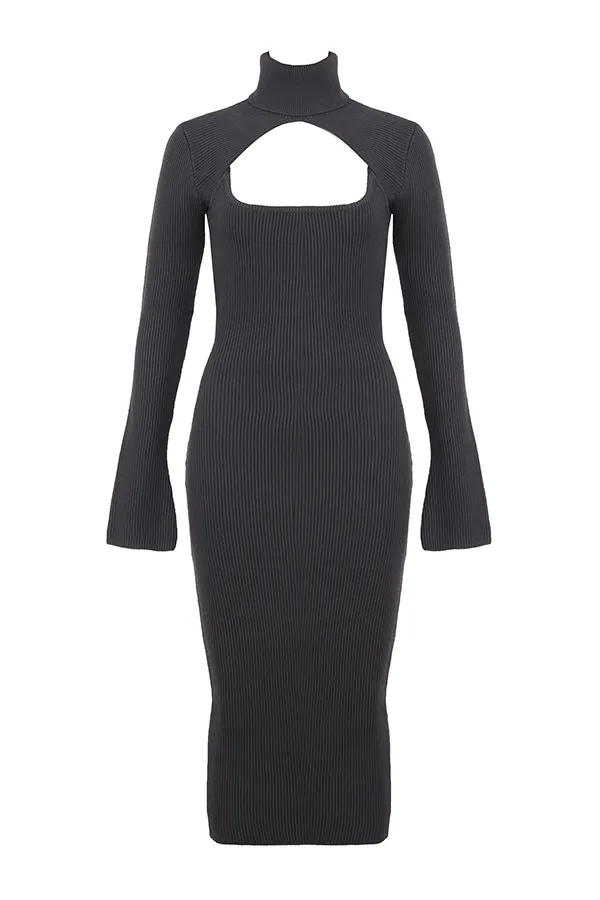 House Of CB MelioraCharcoal Knit Midi Dress 8211 SALE Charcoal Women Bodycon Dresses