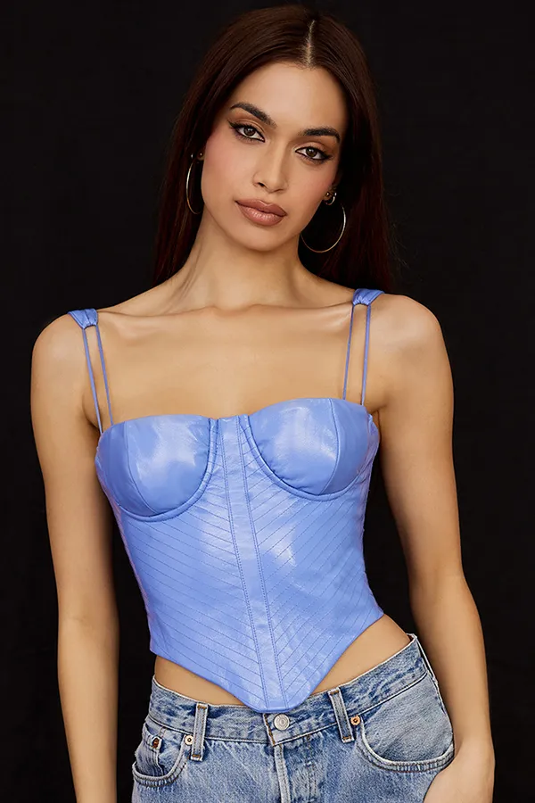 House Of CB MelissaCornflower Blue Vegan Leather Corset 8211 SALE Cornflower Women Corsets