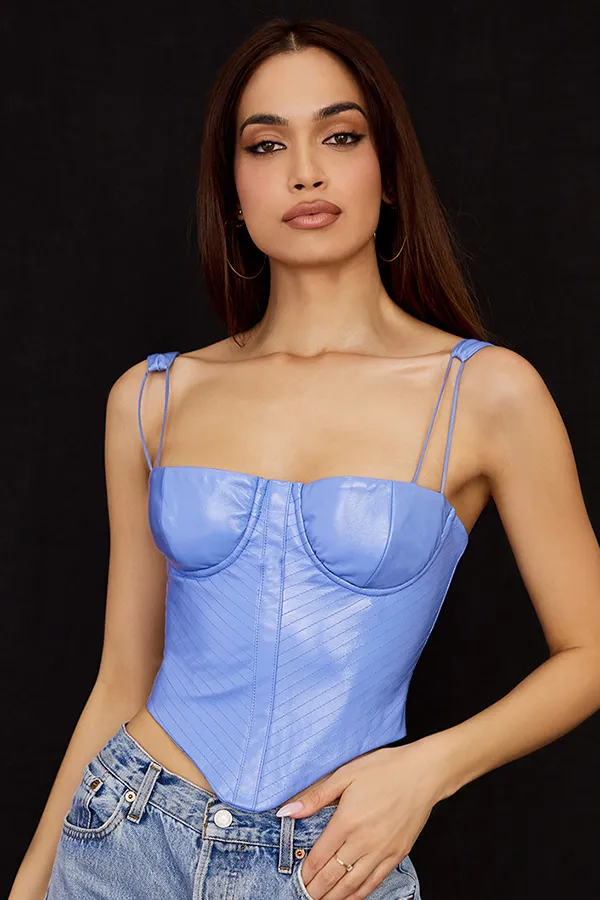 House Of CB MelissaCornflower Blue Vegan Leather Corset 8211 SALE Cornflower Women Corsets