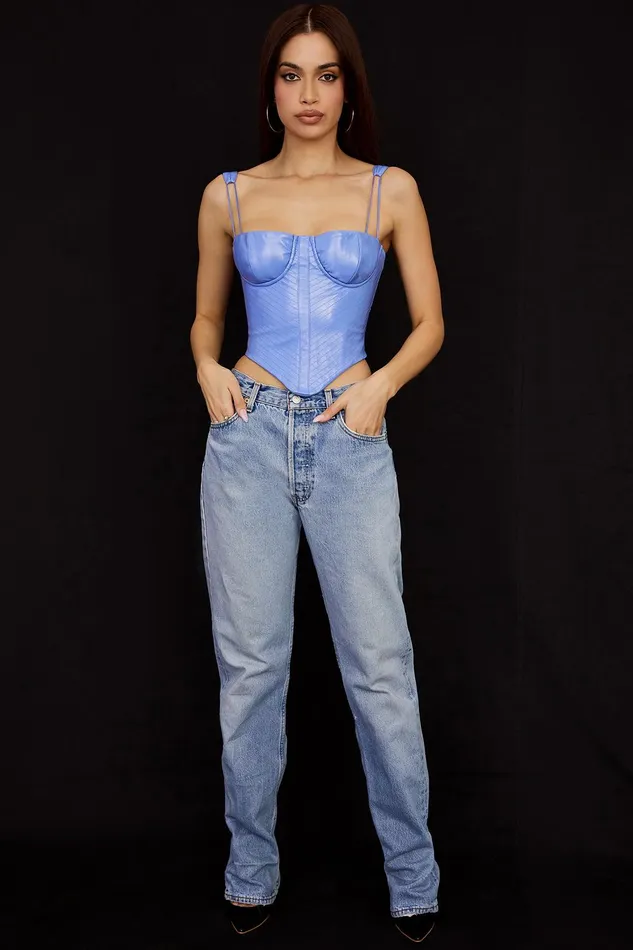 House Of CB MelissaCornflower Blue Vegan Leather Corset 8211 SALE Cornflower Women Corsets