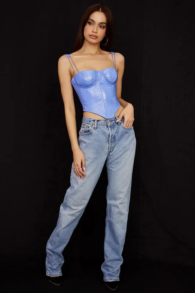 House Of CB MelissaCornflower Blue Vegan Leather Corset 8211 SALE Cornflower Women Corsets