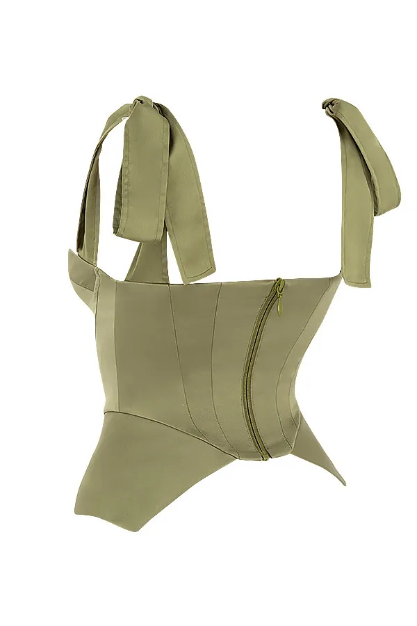 House Of CB MyaOlive Satin Peplum Corset Olive Women Tops