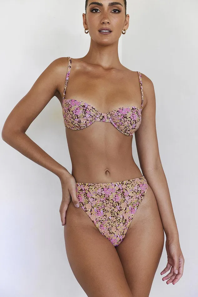 House Of CB MykonosOlive Floral High Waist Bikini Bottom Olive Women