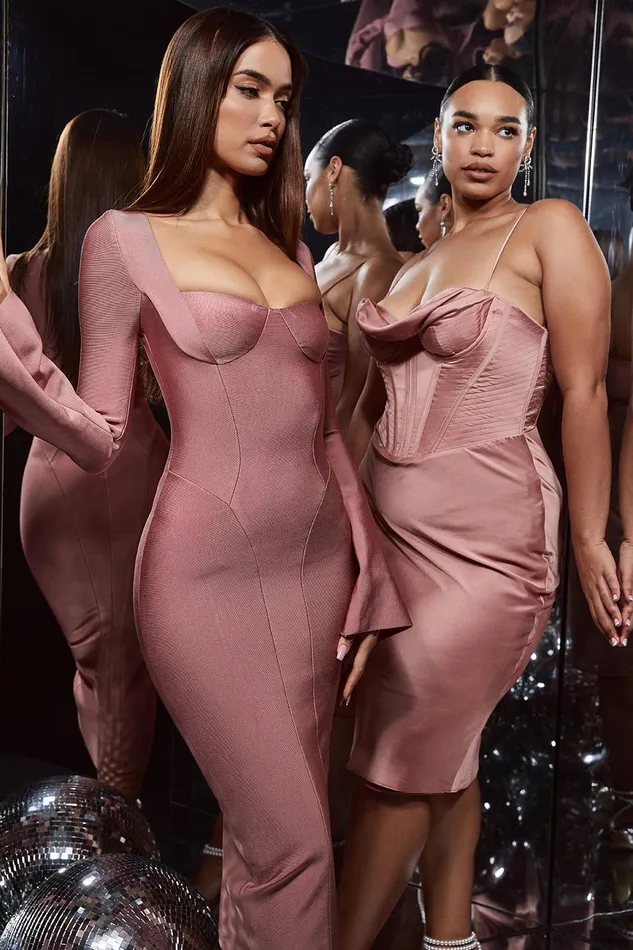 House Of CB MyrnaRose Satin Corset Slip Dress 8211 SALE Rose Women Bodycon Dresses