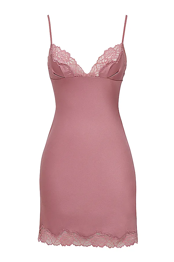 House Of CB NiaRose Pink Satin and Lace Slip Dress 8211 SALE Rose Women Mini Dresses