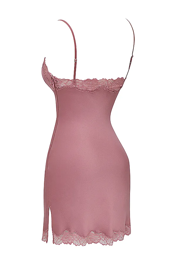 House Of CB NiaRose Pink Satin and Lace Slip Dress 8211 SALE Rose Women Mini Dresses