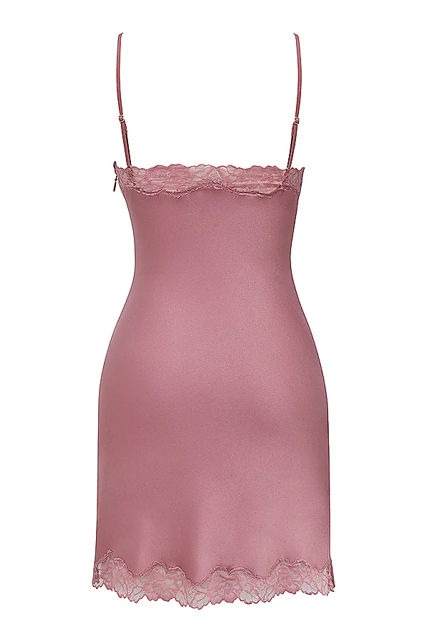 House Of CB NiaRose Pink Satin and Lace Slip Dress 8211 SALE Rose Women Mini Dresses