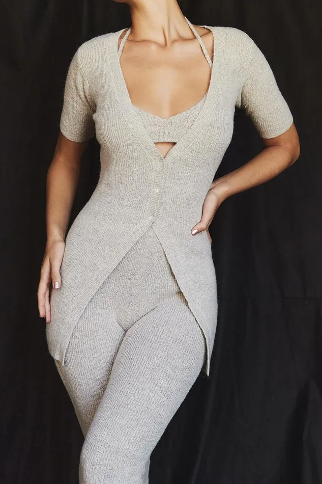 House Of CB OpalOatmeal Ribbed Knit Cardigan 8211 SALE Oatmeal Women Tops