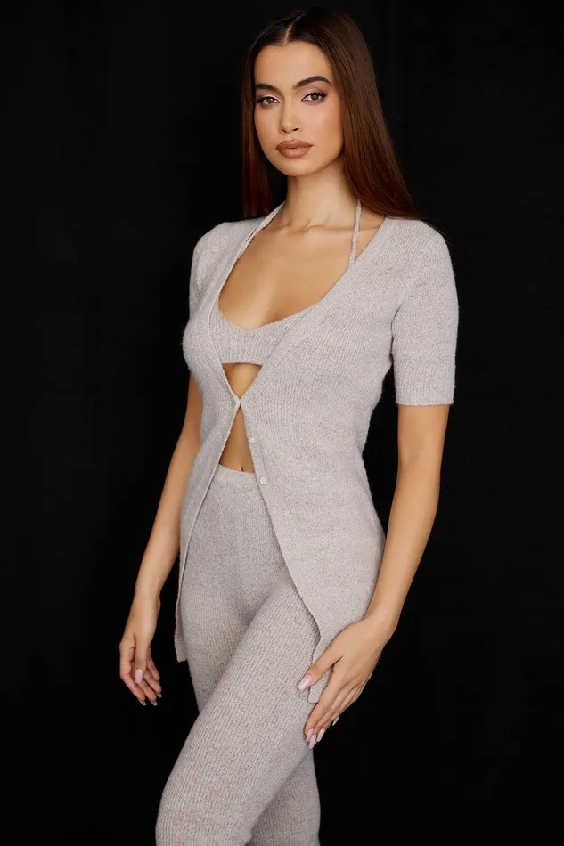 House Of CB OpalOatmeal Ribbed Knit Cardigan 8211 SALE Oatmeal Women Tops
