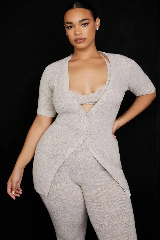 House Of CB OpalOatmeal Ribbed Knit Cardigan 8211 SALE Oatmeal Women Tops